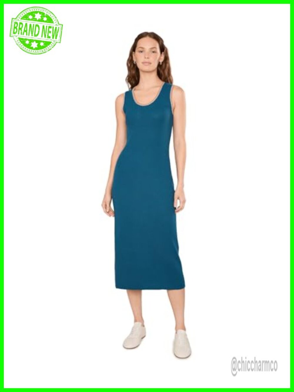 Mikel Knit Midi Dress Scoop Neck Sleeveless Fitted Cotton Casual